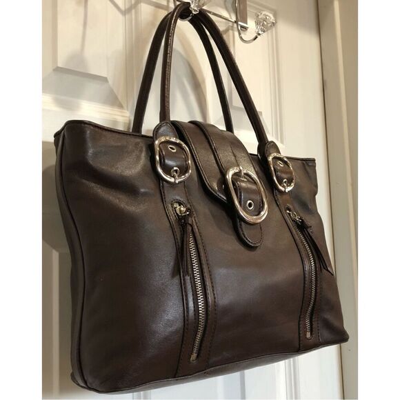 DKNY - Chocolate Brown Smooth Leather Buckle Satchel. Great Preowned Condition - Picture 15 of 15